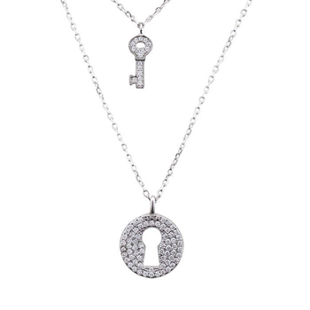 Silver Shine 92.5 Sterling Silver Key & Lock Design  Necklace for Women & Girls